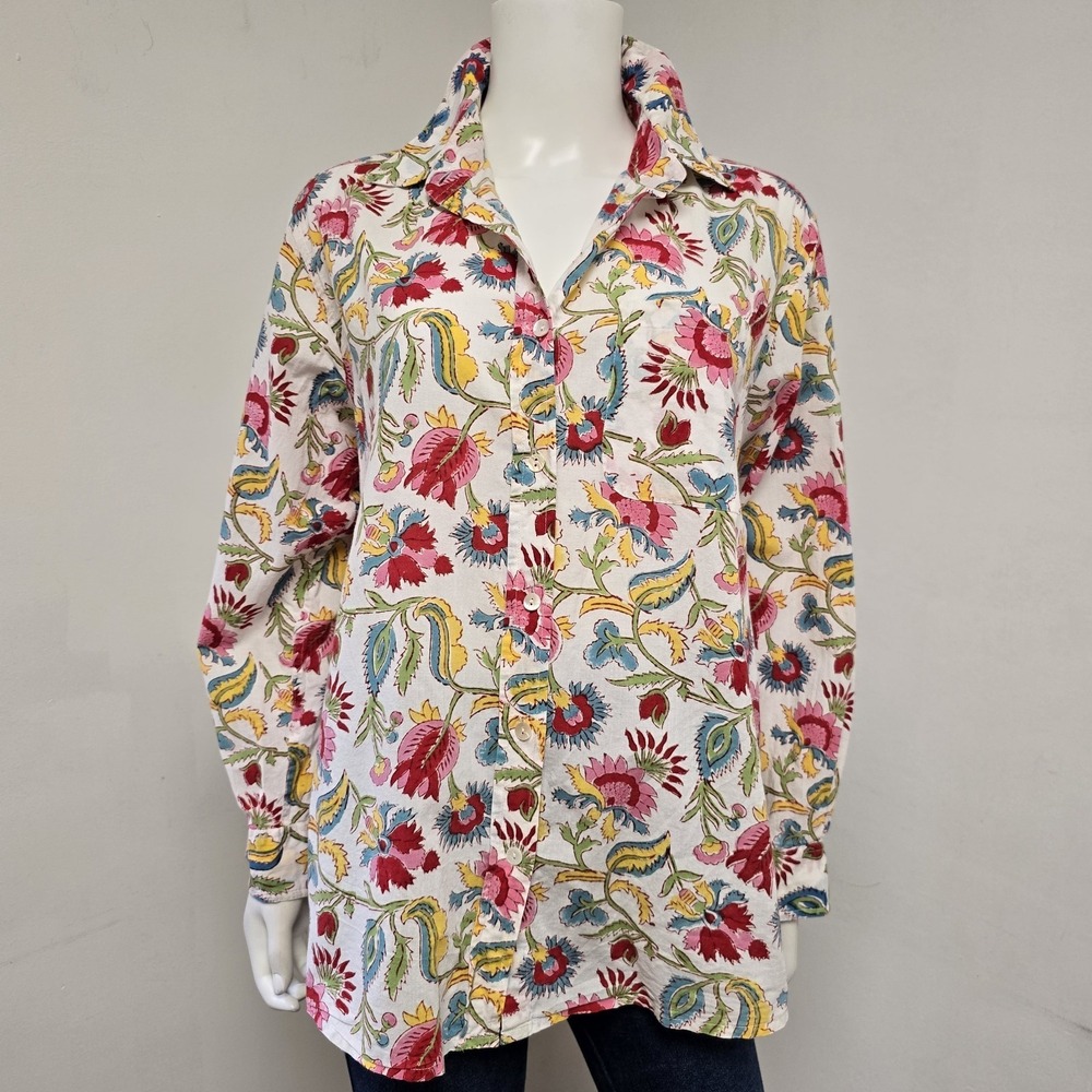 Mary Marshmallow India Floral Shirt Size M Relaxed Button Down Long Sleeve Boho